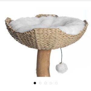 Cozy Woven Cat Bed with White Cushion